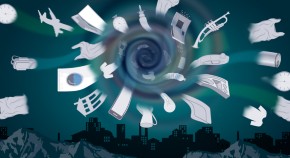 Artist's impression showing materials waste going into a void