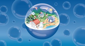 Artistic illustration showing the absorption of moisture from the environment in different region to produce clean water or energy.