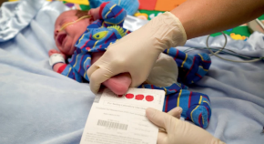 A newborn baby getting checked.