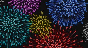 Multi-coloured single cells in the shape of fireworks