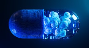 research & reviews a journal of drug design & discovery Conceptual pill, half of which has a surface imprinted with a microchip-type pattern, the other half of which is transparent and contains brain-like elements