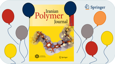 the journal cover of Iranian polymer journal surrounded by balloons is shown