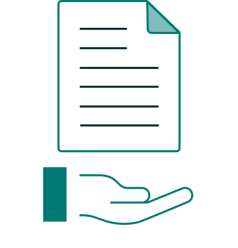 An icon of a document with a hand underneath, representing giving or receiving a document.