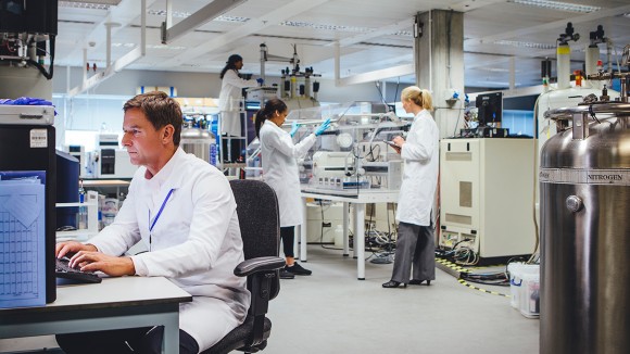 Researchers working in the lab