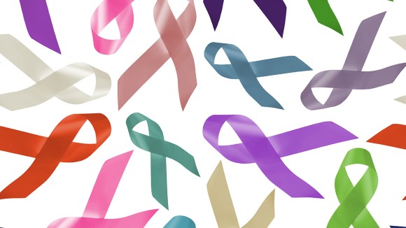 Multicolored cancer awareness ribbons
