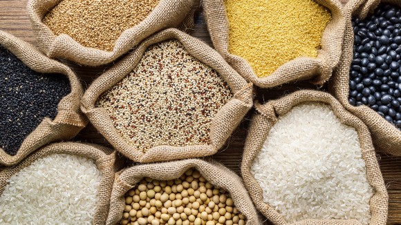 Hessian sacks of different kinds of grains and pulses