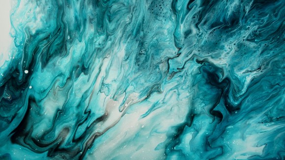 Abstract liquid art in a teal colour scheme.