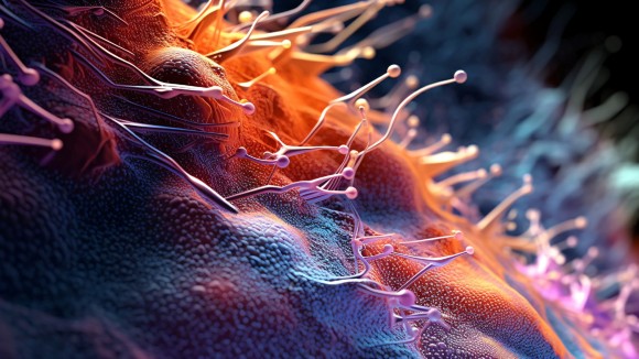 Microscopic view of a west nile virus, enveloped rna virus, generative ai 