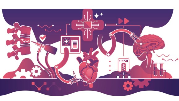 artificial intelligence with medical surgery tools dark outline concept