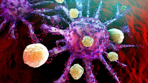 T-Cells attacking growing Cancer cells