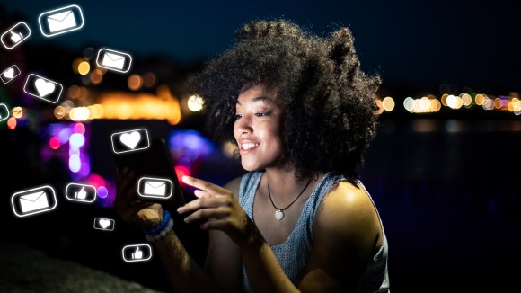 Girl on phone using social media