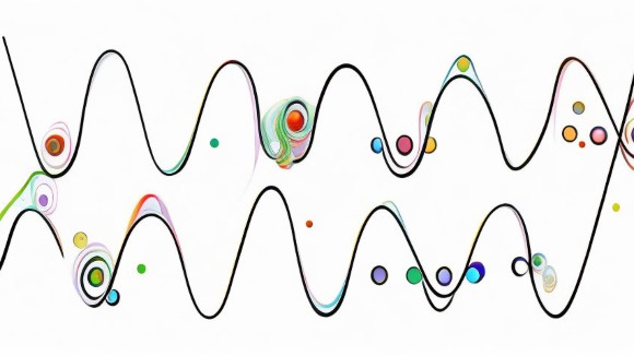 A binary mixture of atoms trapped and driven in an optical lattice giving rise to many-body quantum chaos, depicted in Picasso style and rendered by Deep Dream Generator. 