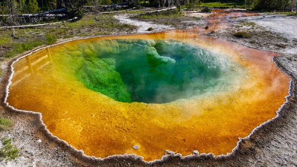 High angle view of hot spring, Yellowstone National Park, United States, USA - stock photo