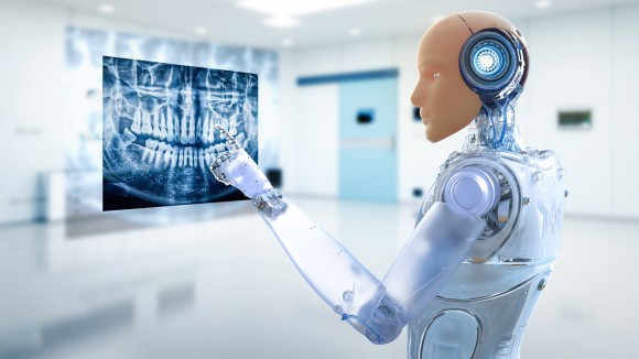 Robot pointing at X-Ray of mouth