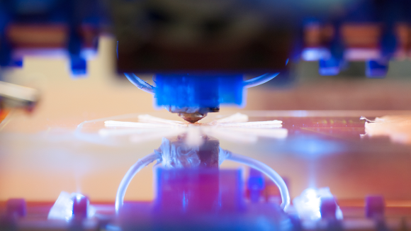 Closeup of 3D printer printing