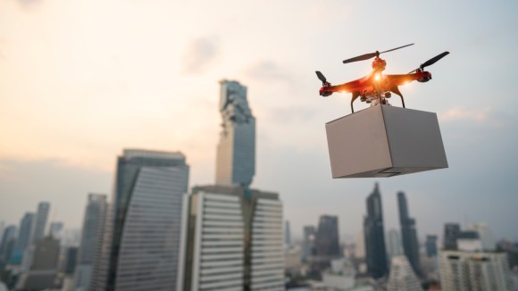 Drones carry express packages in city