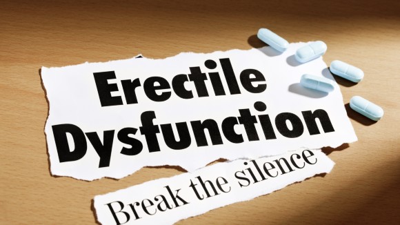 paper with the text Erectile Dysfunction, Break the silence and blue pills