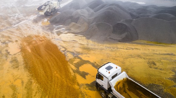 Aerial view of crushed stone quarry machine