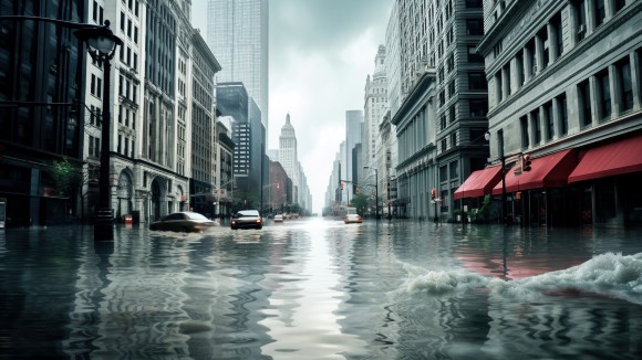 Disaster and flood in the city.