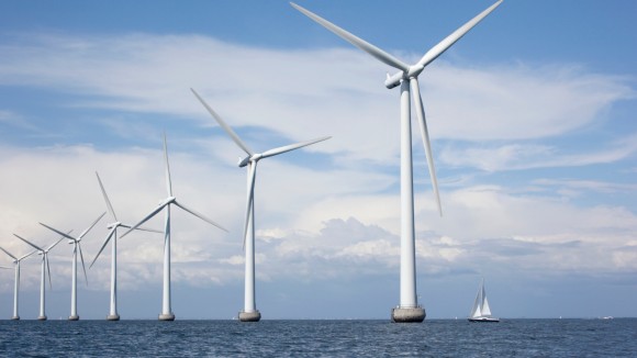 Off shore windmills at Middelgrunden just outside Copenhagen, Denmark
