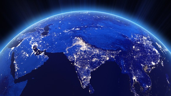 Picture of part of the globe lighting up India 