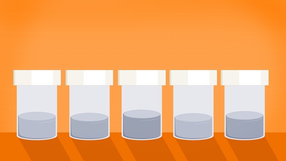 Five vials are shown, however as the gels in each vial are different sizes and transparencies, it is clear that the synthesis is not reproducible.