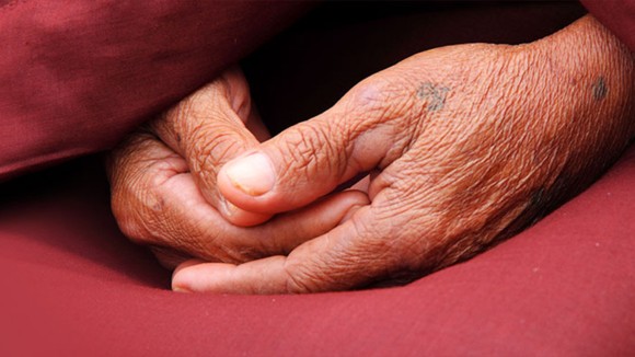 Clasped hands of a Buddhist monk