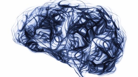 Blue brain waves on white background