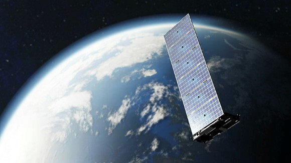 Internet starlink satellite in space near Earth. 3d render