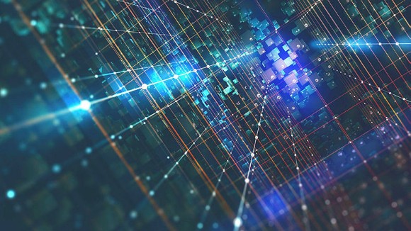 Abstract tech background 3D illustration. Quantum computer architecture. Futuristic technologies in global communication network