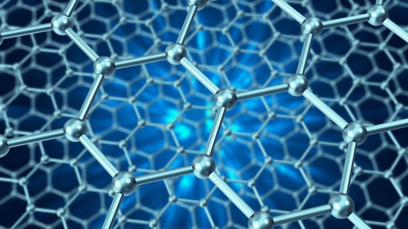 The model structure of graphene sheets on a blue background 3d illustration