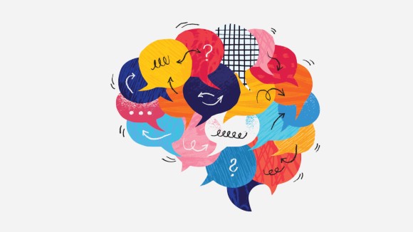 Speech bubbles forming the shape of brain.