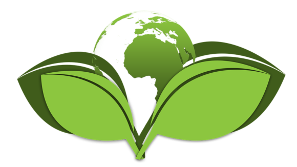 Illustration of the earth emerging from two green plant petals