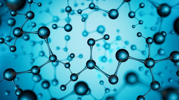 Blue molecule structure background. 