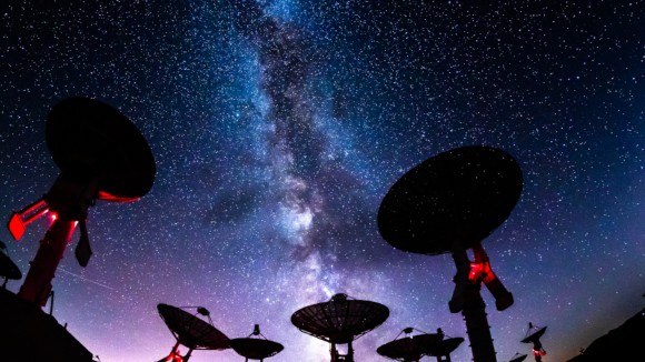 Observatory satellite dishes. The Milky Way is the galaxy that contains our Solar System.