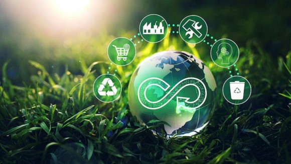 Circular economy concept. Energy consumption and CO2 emissions are increasing. Sharing,reusing,repairing,renovating and recycling existing materials and products as much possible.