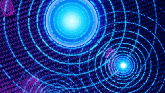 CIRCUITBOARD WITH RADIATING LIGHTBURSTS - stock photo