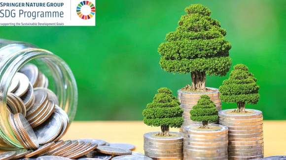 Trees growing on coins money and glass bottle on green background, investment and business concept