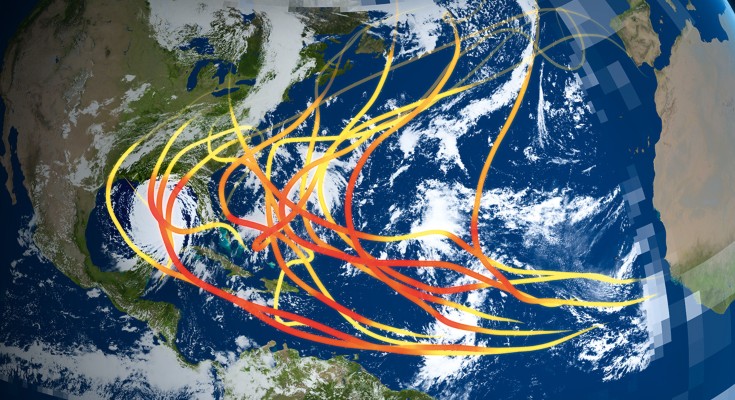 Earth with lines to indicate weather predictions