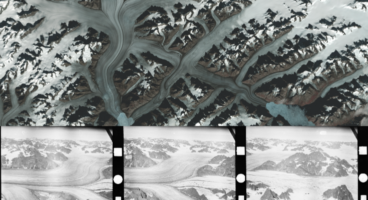 Aerial view of a glacier in Greenland