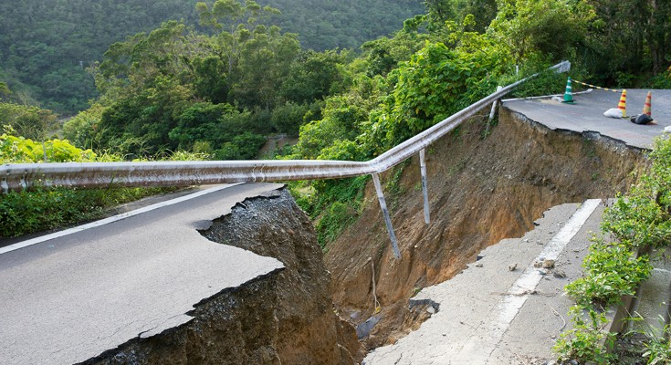 Road disruption caused by earthquake