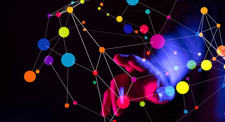 Colourful neural network with hand reaching through