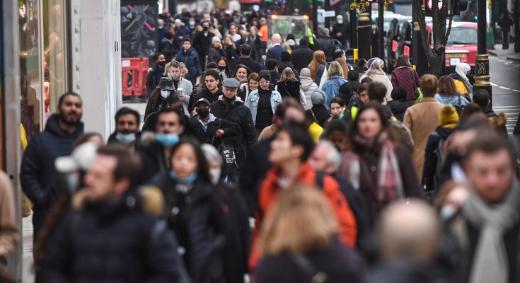 Crowds of people are seen on Oxford Street in London