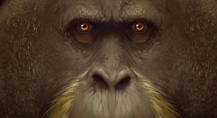 An artist impression of the giant ape from southern China shown face on