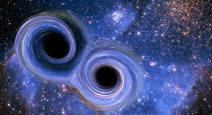 An artist's impression of two black holes merging