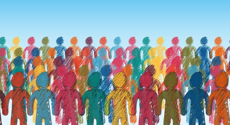 Illustration of diverse group of people in rows