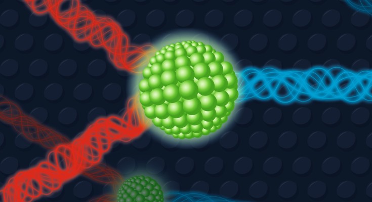 The cover image illustrates two red beams of low-energy, long-wavelength light striking a green particle, resulting in a single blue beam which represents the emission of high-energy, short-wavelength light.