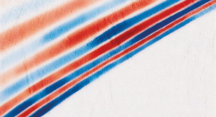 Alternating red and blue lines represent the alternating chirality of magnons as the voltage applied to an altermagnet is varied.