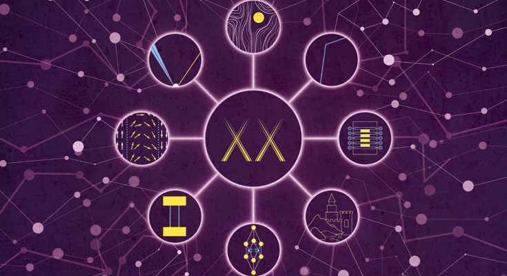 Schematic of a network with the journal at its centre, the eight papers from the first issue in the next layer, and the network stretching out beyond that.