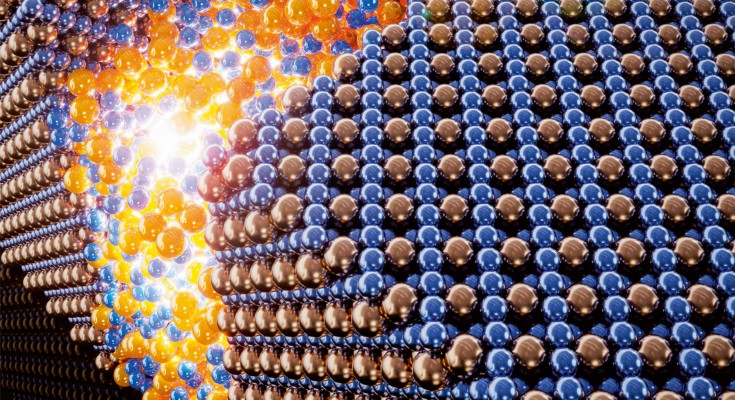 A crystalline material features a shear band that is amorphous.